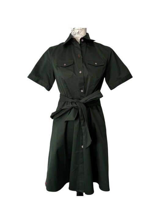 Double R By Ravi Ratan Dresses & Skirts - Double R Ravi Ratan Women Sz S Shirt Dress Green Belted Short Sleeve Button-Up